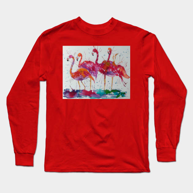 Pink Flamingos Long Sleeve T-Shirt by Casimirasquirkyart